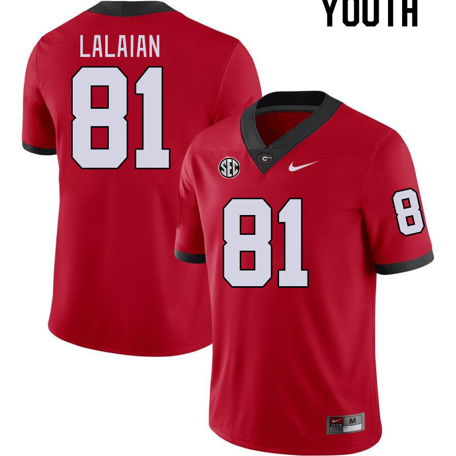 Youth #81 David Lalaian Georgia Bulldogs College Football Jerseys Stitched-Red - Click Image to Close